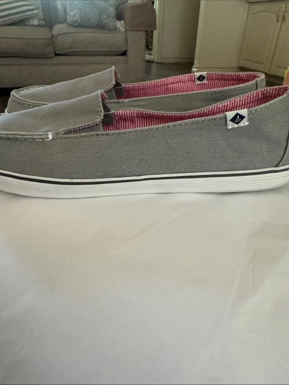 Like New, Sperry gray canvas boat shoes . Size 9.5.
